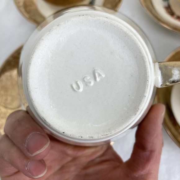 Lot 3 Vintage King Quality Fine Colonial Couple Gold 22k US 1960 Cups And Saucer - Picture 10 of 14